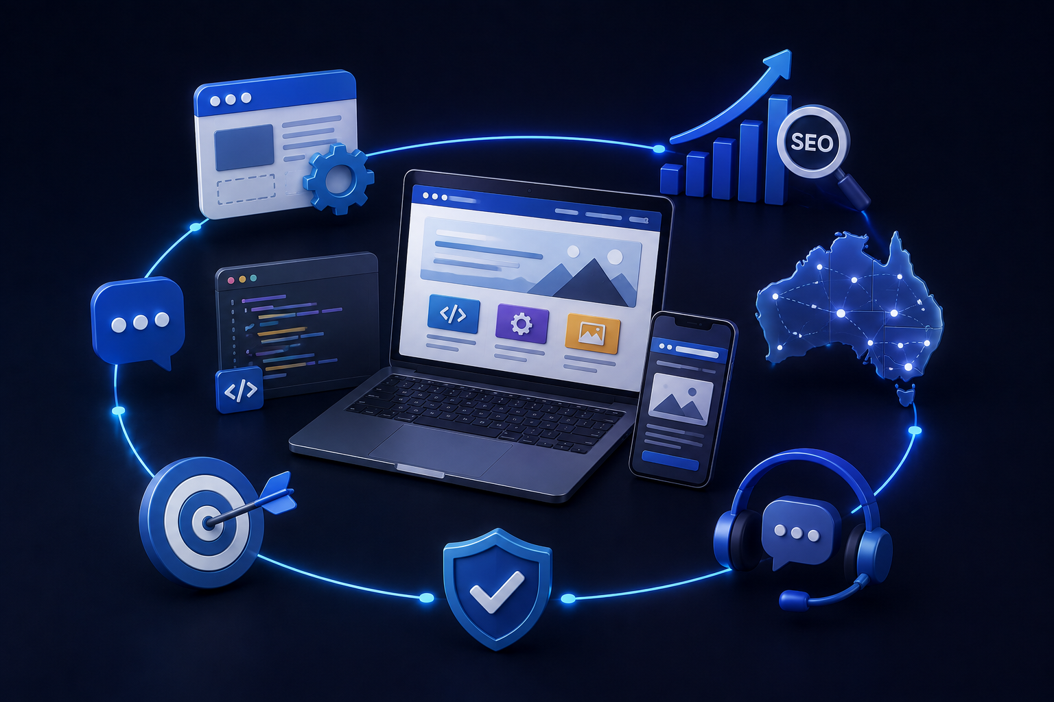Website redesign showcase on laptop
